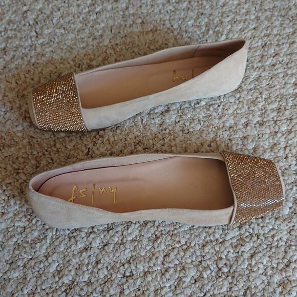 French Sole Via Ballet Flat with bling crystals in Beige size 7B - Picture 5 of 14